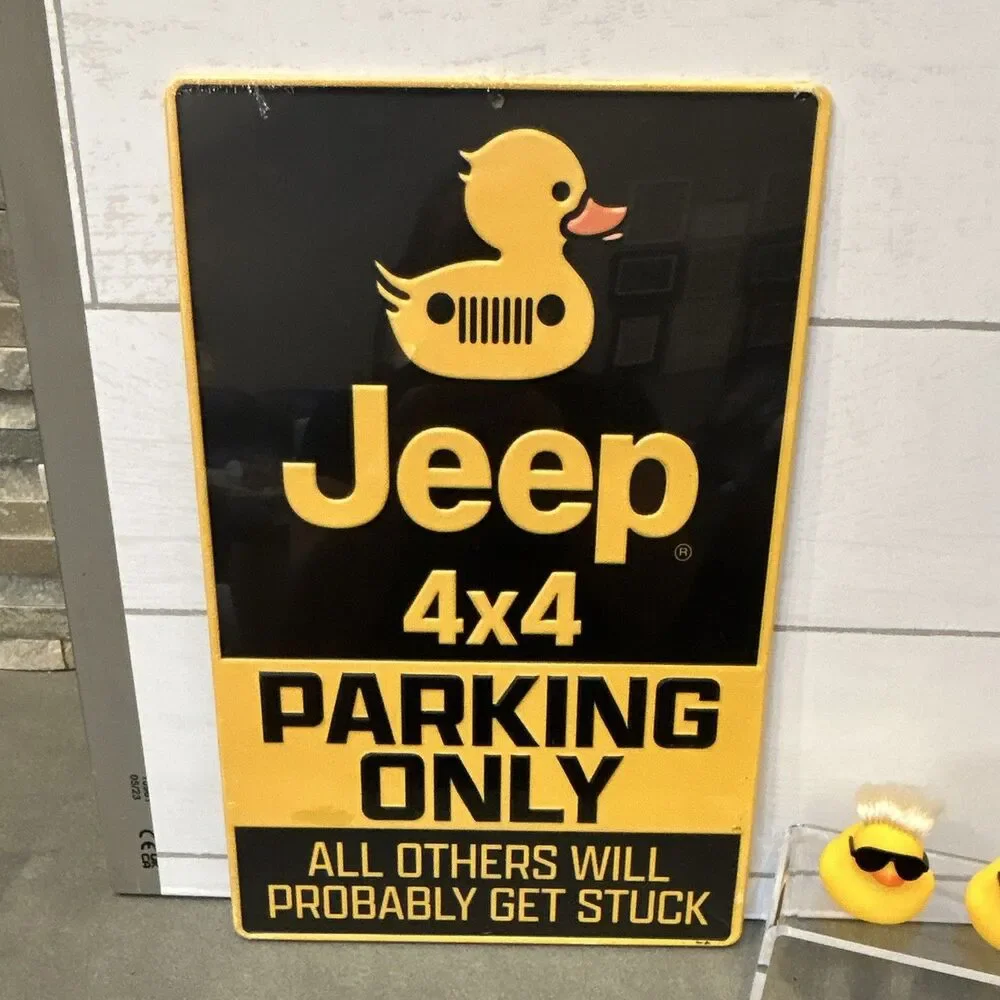 Jeep 4x4 Parking Only w/ Duck Metal Wall Sign Black&Yellow 10x15 in & 3 Ducks
